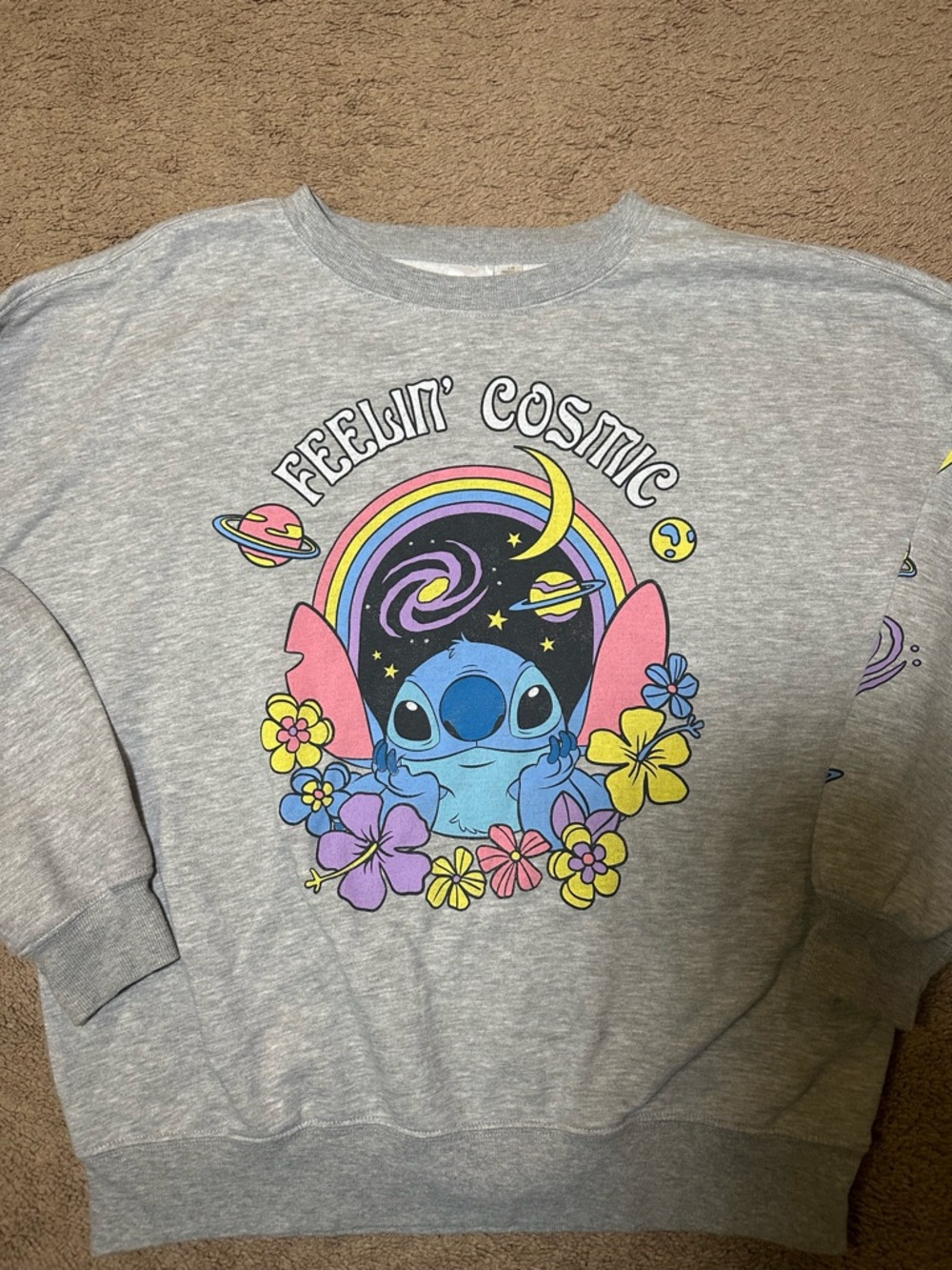 DISNEY Lilo and Stitch Graphic Fleece Sweatshirt FEELIN COSMIC Grey Women Size L